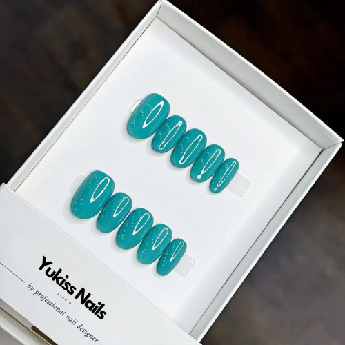 Turquoise color sober style Press On Nails