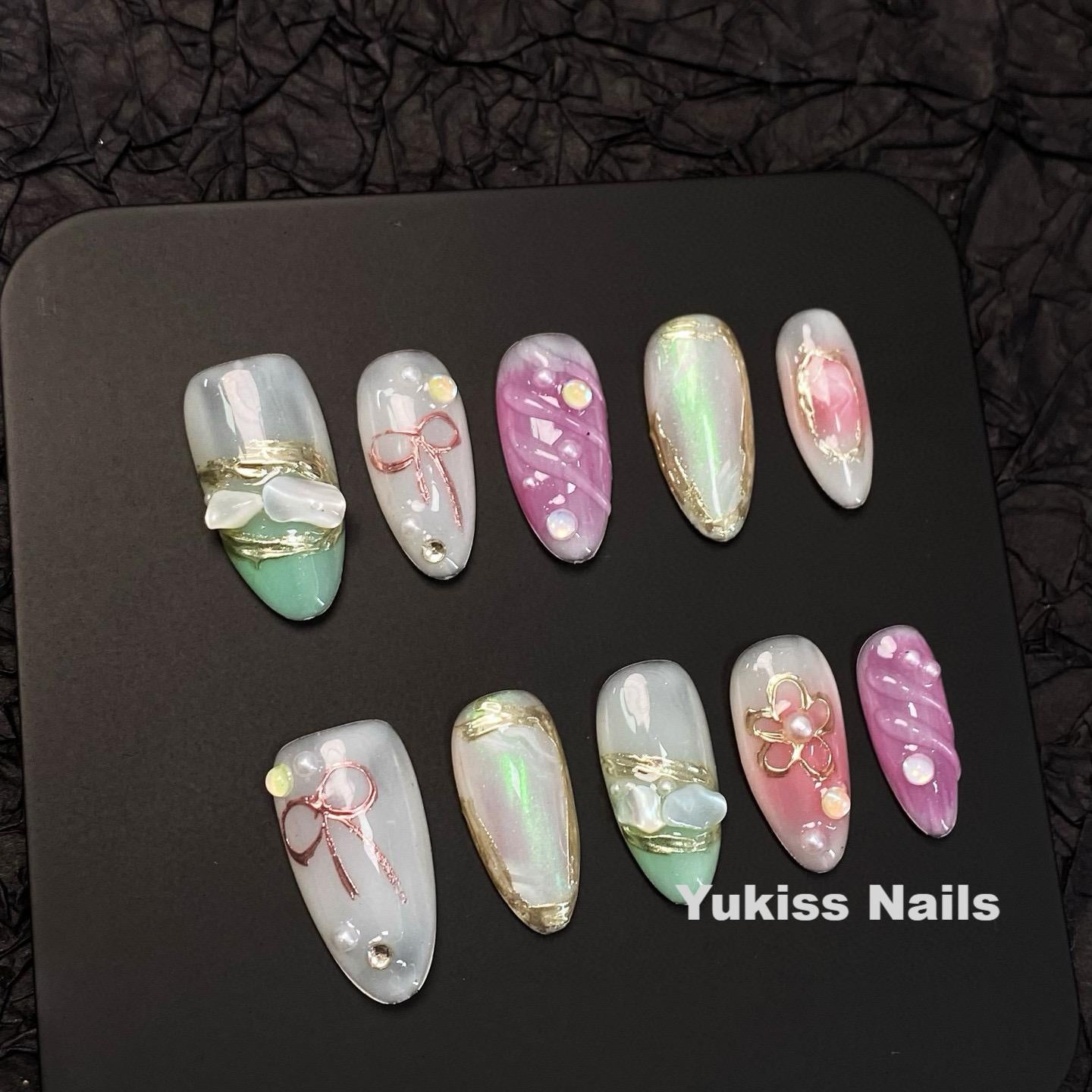 3D Bow & Pearl Opal Nails