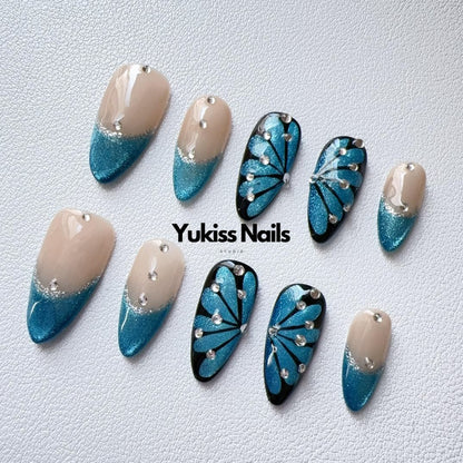 Dynamic Blue Butterfly Dream Wearable Nail Wraps Sustainable Handmade Nail