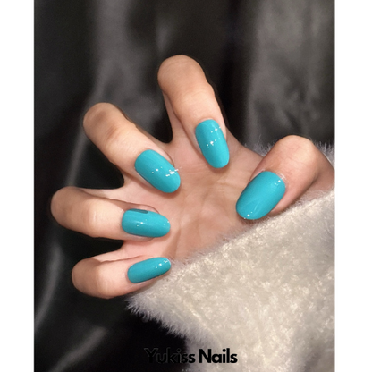 Turquoise color sober style Press On Nails