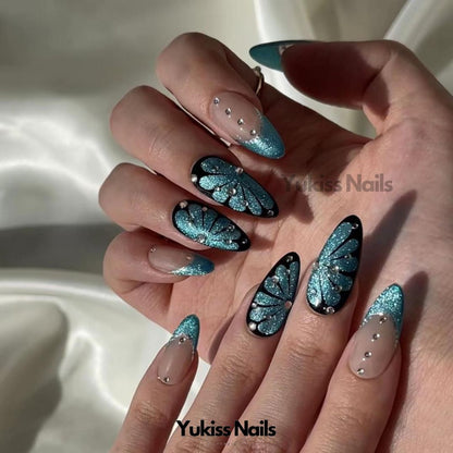Dynamic Blue Butterfly Dream Wearable Nail Wraps Sustainable Handmade Nail