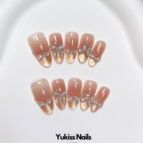 Elegant Coral Diamond Wedding Press On Nails