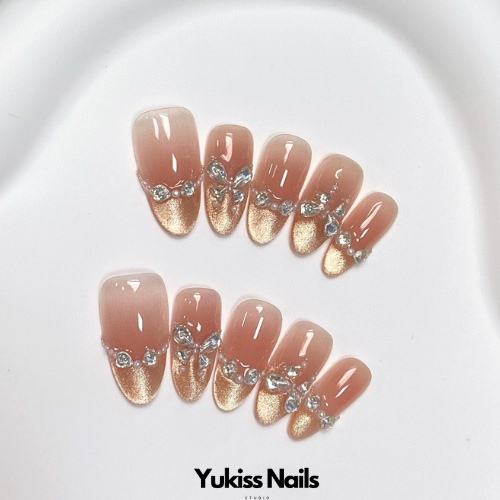 Elegant Coral Diamond Wedding Press On Nails