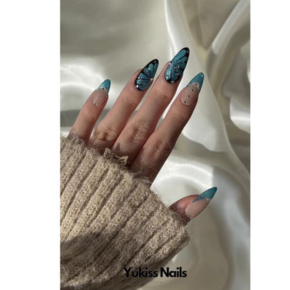 Dynamic Blue Butterfly Dream Wearable Nail Wraps Sustainable Handmade Nail