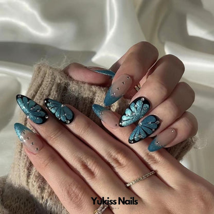 Dynamic Blue Butterfly Dream Wearable Nail Wraps Sustainable Handmade Nail