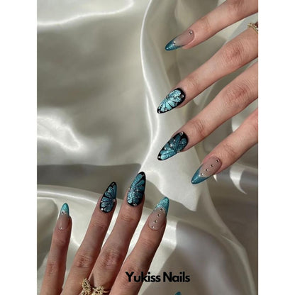 Dynamic Blue Butterfly Dream Wearable Nail Wraps Sustainable Handmade Nail