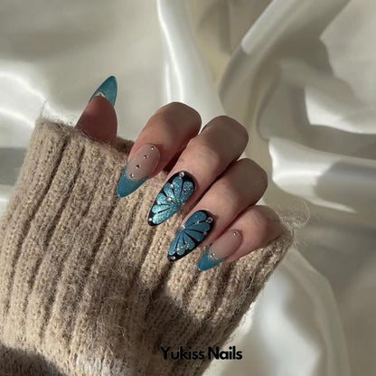 Dynamic Blue Butterfly Dream Wearable Nail Wraps Sustainable Handmade Nail