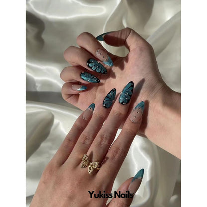 Dynamic Blue Butterfly Dream Wearable Nail Wraps Sustainable Handmade Nail