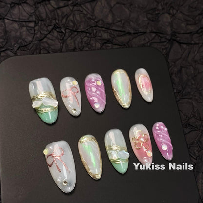3D Bow & Pearl Opal Nails