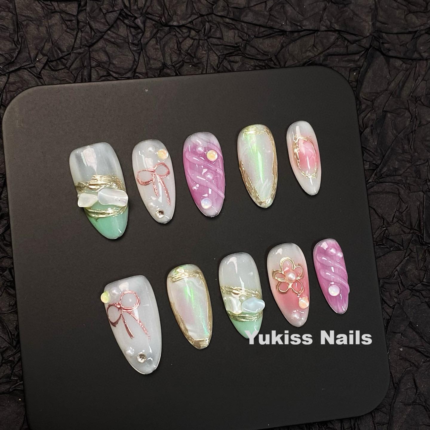 3D Bow & Pearl Opal Nails