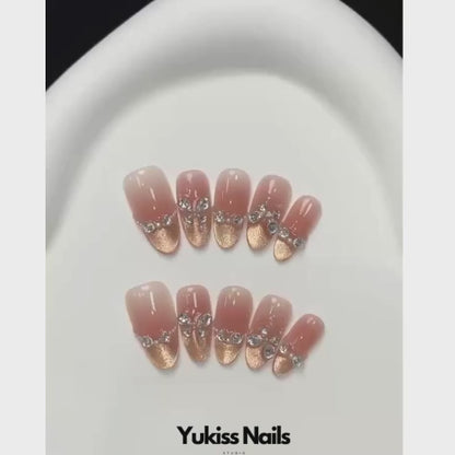 Elegant Coral Diamond Wedding Press On Nails